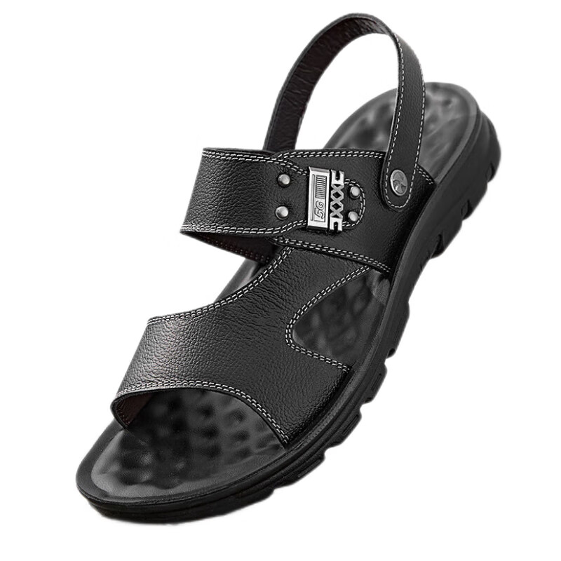 MEXICAN Men's First Layer Cowhide Sandals Beach Slip-On Hollow Out Shoes Black Size 41