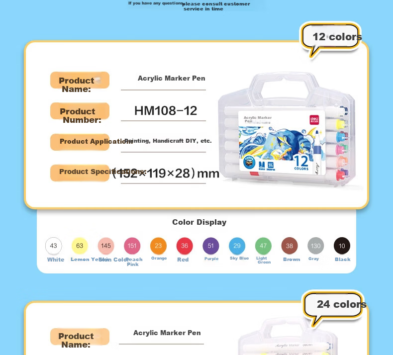 Deli 12-Color Acrylic Markers, Children's Drawing Pens, Paint Set for Boys And Girls, Toy Birthday Gift HM922-12 19