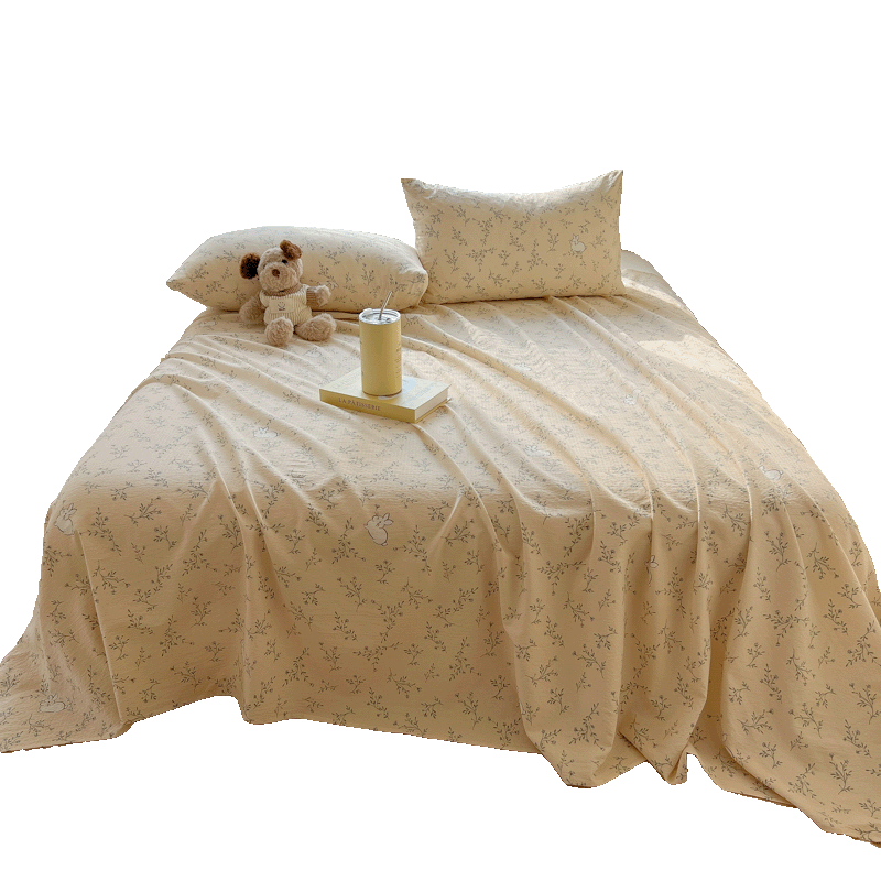 Hongdou A-Class Double-Layer Gauze Bed Sheet Three-Piece Set Thickened Double Quilt Cover Bedspread Home Naked Sleep Bed Cover 2.3*2.3m Morita