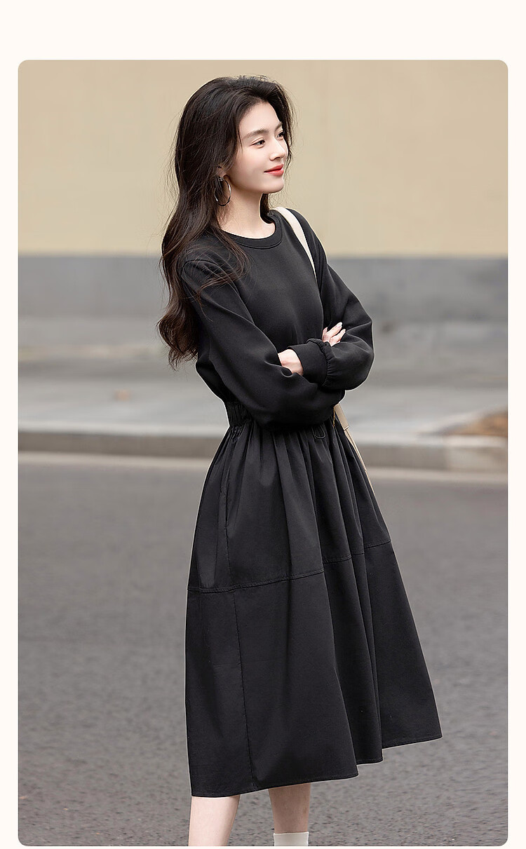 Demana [Spade Contract] Spring 280G Air Layer Elastic Waist Ruched Patchwork Relaxed Fit Women's Dress 1