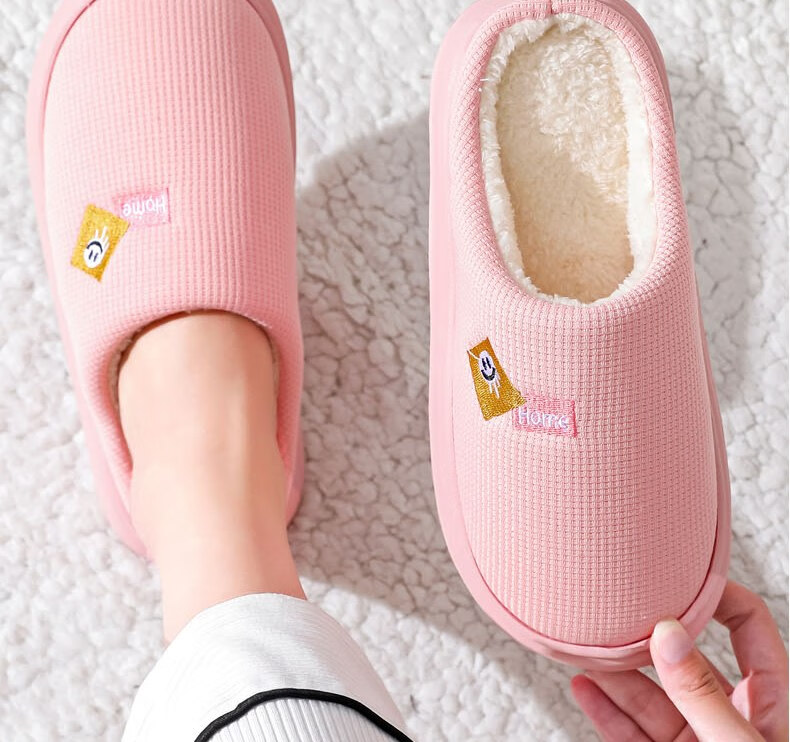 Huamei Jianbu Solid Color Half-Cover Cotton Slippers Unisex Warm Fleece Indoor Outdoor Cotton Slippers HM2506 Red Size 38-39 25