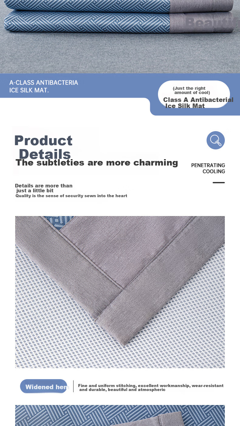 Grace Class A Antibacterial 600D Ice Silk Cooling Mat Double Set of Three Pieces Ice Blue 150*200cm Machine Washable Foldable 8