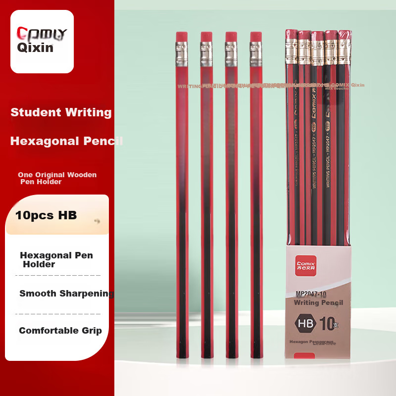 COMIX HB Pencils with Red And Black Handles, Simple Packaging, for Students' Writing, Sketching, Drawing, Gift MP2047, Back-To Present for Students