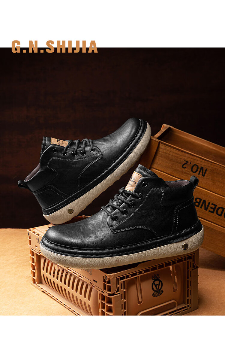 G.N.Shi Jia Men's Martin Boots Autumn Winter New Fashion Retro Work Shoes Casual Mid-top Lace-up Leather Shoes for Men 20