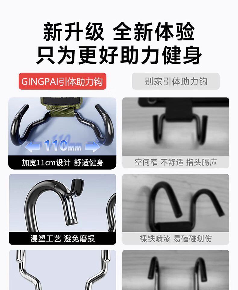 GINGPAI SPORT Pull-Up Assist Hook Fitness Wrist Support Anti-Slip Grip Bar Auxiliary Tool Men's Deadlift Grip Hook Black 1