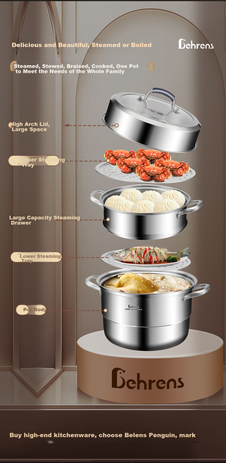 Beilunsi 304 Stainless Steel Steamer Pot for Gas Stove And Induction Cooker, Suitable for Steaming Buns, Mantou, And Dumplings, Dual-Purpose Steaming And Cooking, Thickened Three-Layer Design for Home Use 2