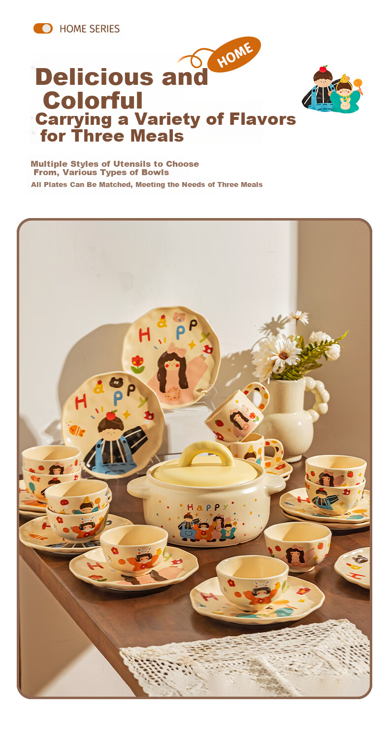 Modengzhufu Family of Three Bowl And Plate Dinnerware Set, Wedding Gift, Housewarming Present, Birthday Gift for Girlfriends, Boys 6
