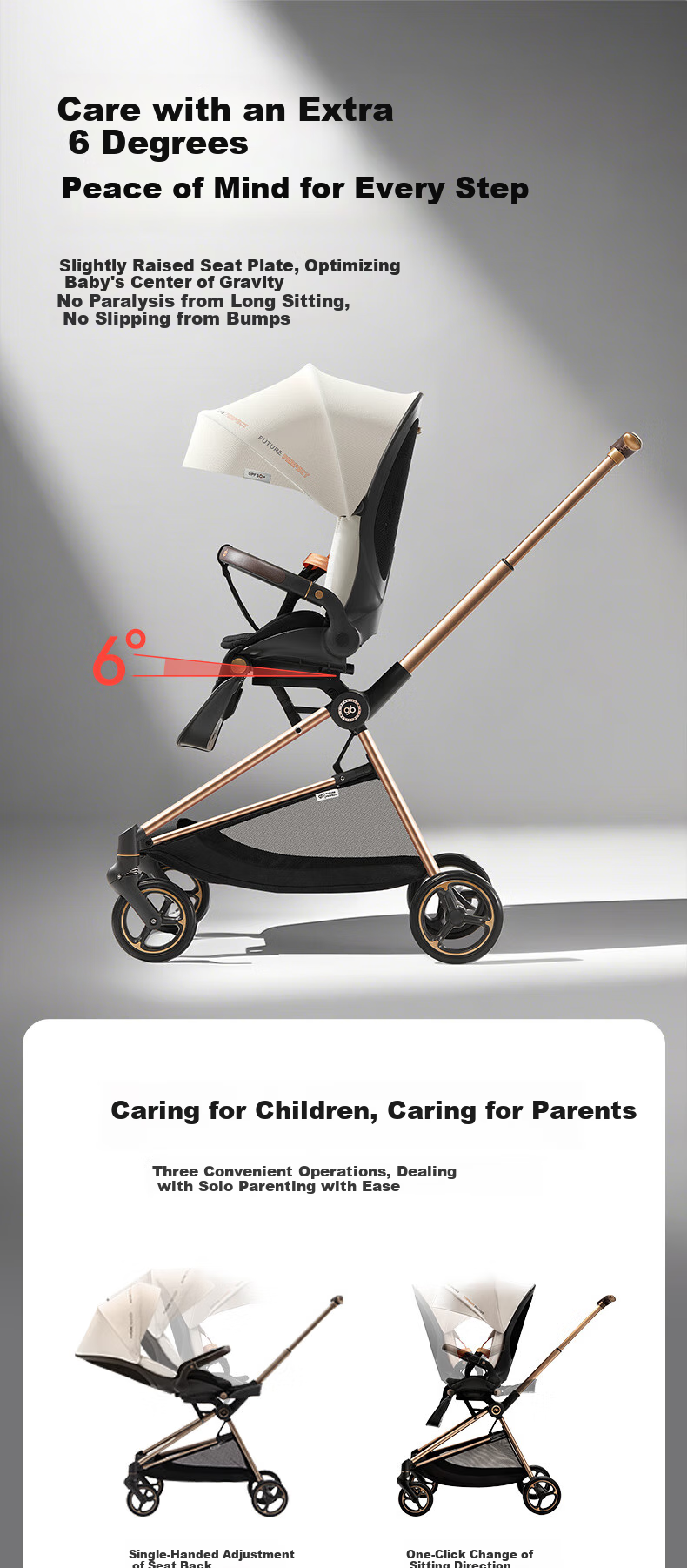 Gb Landing Stroller, Baby Carriage with Sitting And Reclining Options, Lightweight, Reversible, Cybex Frame, Suitable for Ages 0-3 9