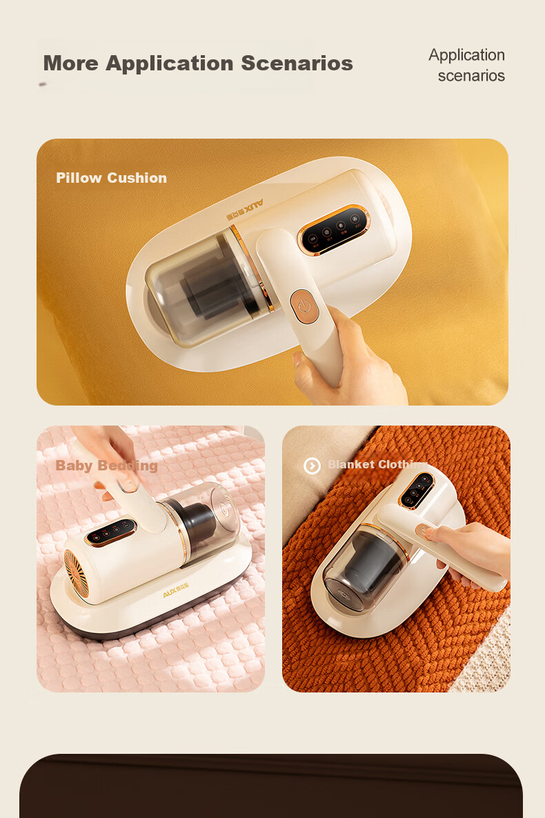 AUX Cordless Dust Mite Remover, Handheld Small Bed Vacuum Cleaner, Powerful Suction for Bed, Antibacterial And Mite-Removing Dust Extractor, Beating AXC-11DC59B, Coconut Milk White + 3 Filter Cartridges 7
