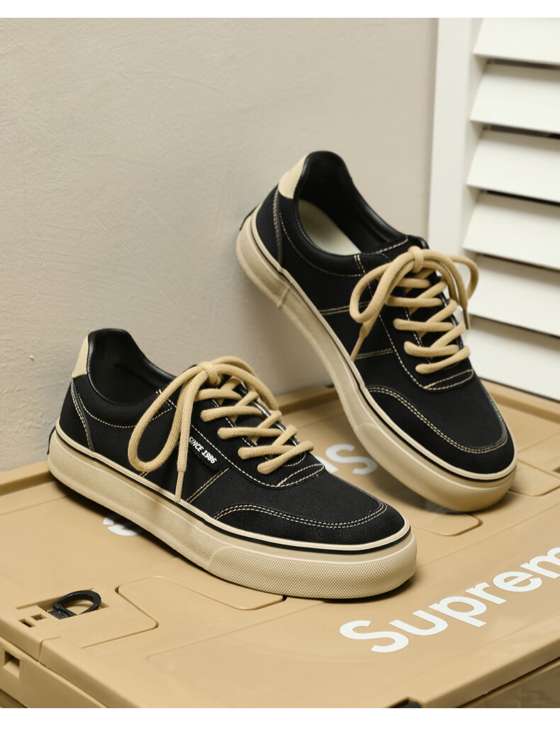 Renben Spring And Autumn Retro Canvas Shoes, Versatile Classic Sneakers for Men, Korean Style Trendy Men's Shoes, Black, Size 41 10