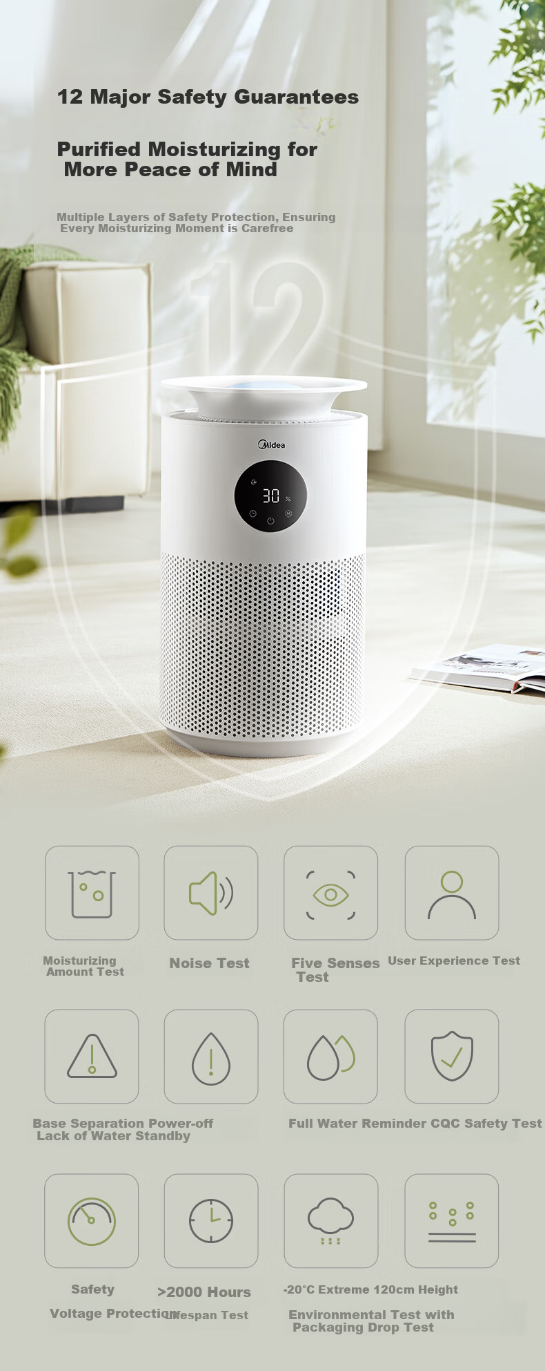 Midea [AI Smart Voice] Anti-Mist Air Humidifier with Antibacterial Function for Home Bedroom Floor-Standing Small Quiet Air Conditioner Heater Atomizer, Gift for Women SZY-W40S 14
