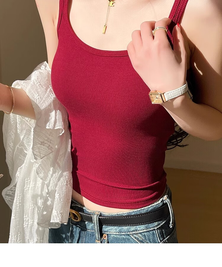 La Chapelle Padded Small Strap Tank Top Women's Innerwear 2026 New Integrated Bra Large U Back Wine Red M 15