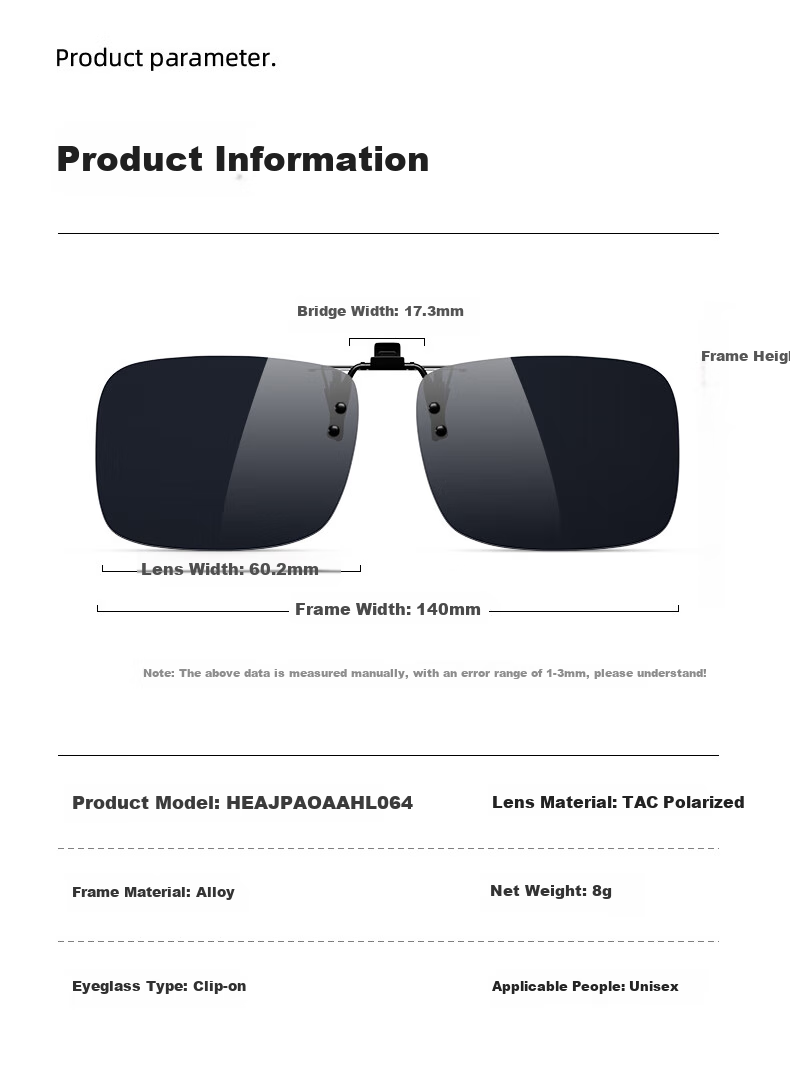 HLA Polarized Clip-On Sunglasses for Men and Women, Driving Clip-On Sunglasses for Prescription Glasses 14
