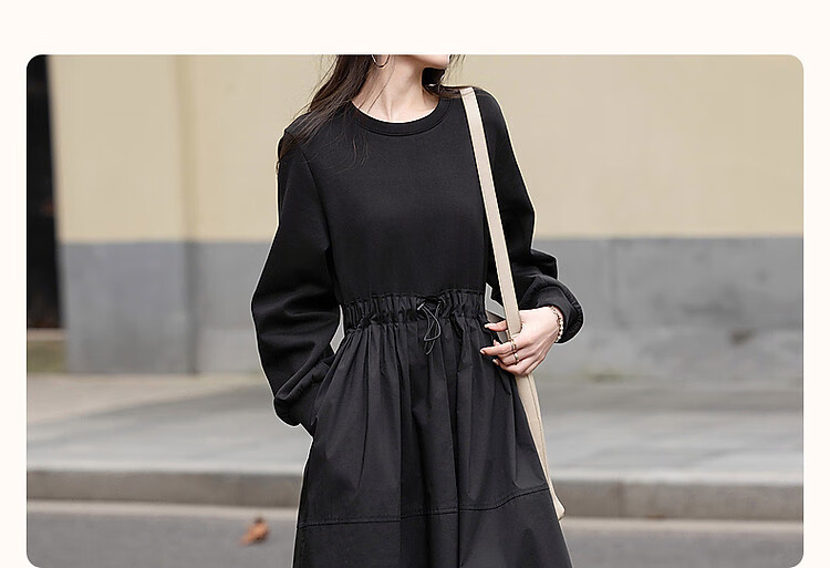 Demana [Spade Contract] Spring 280G Air Layer Elastic Waist Ruched Patchwork Relaxed Fit Women's Dress 2