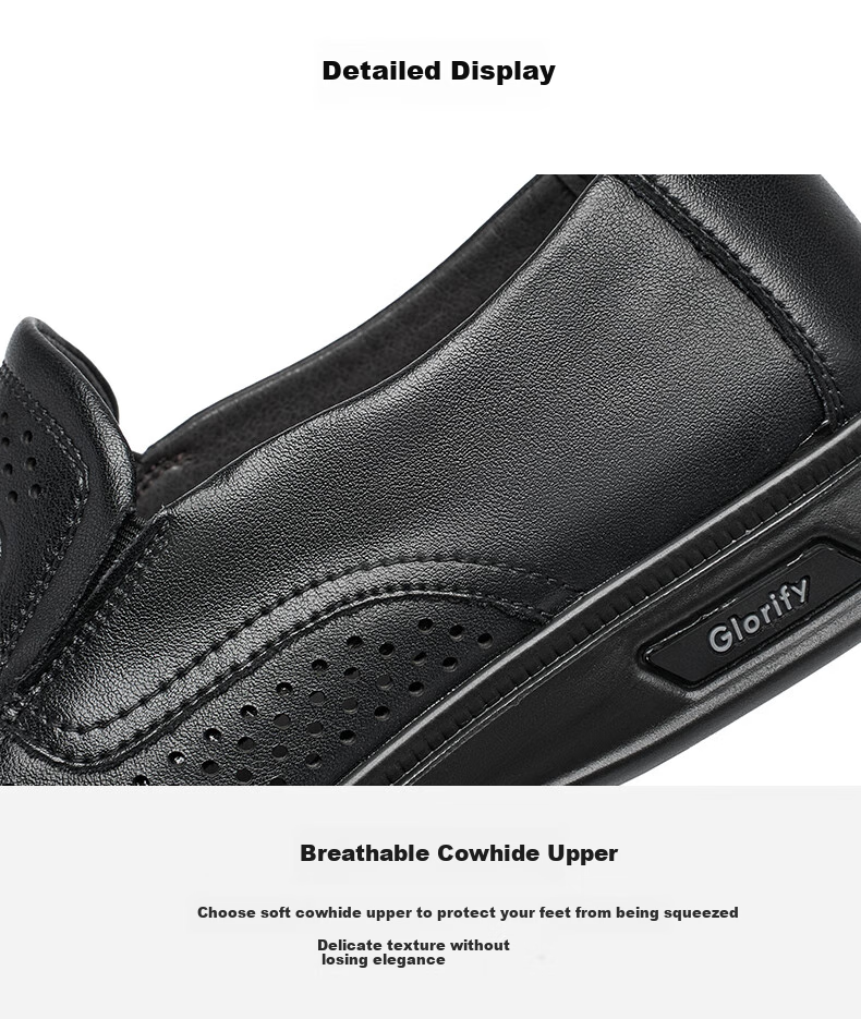 HLA Men's Leather Shoes, Business Casual Breathable Slip-On Sandals for Men HAAPXM2FBH182 Black Size 43 8