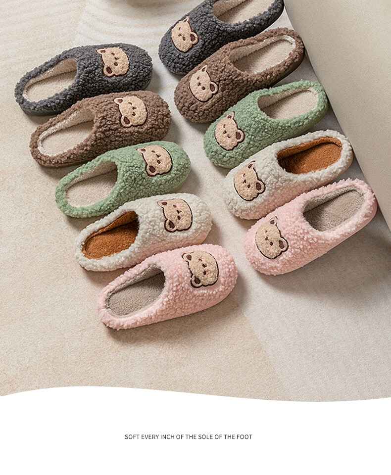 Runrou Women's Cotton Slippers Autumn Winter Warm Fleece Cute Indoor Home Couple Men's Antibacterial Deodorant 20