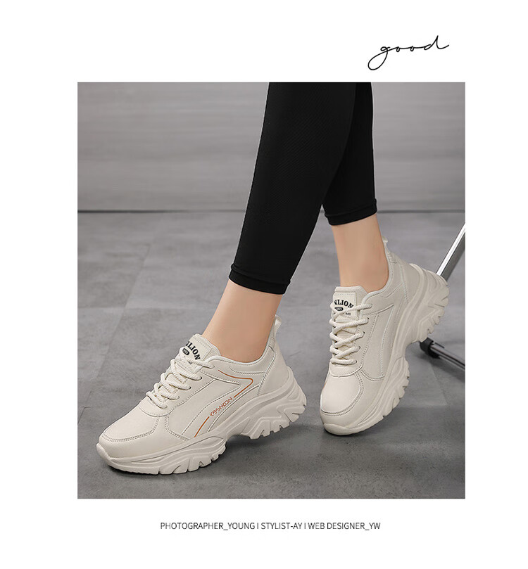 TonLion Women's Spring Summer 2026 Leather Dad Sneakers Casual Thick Sole Sports Shoes Black Size 38 10