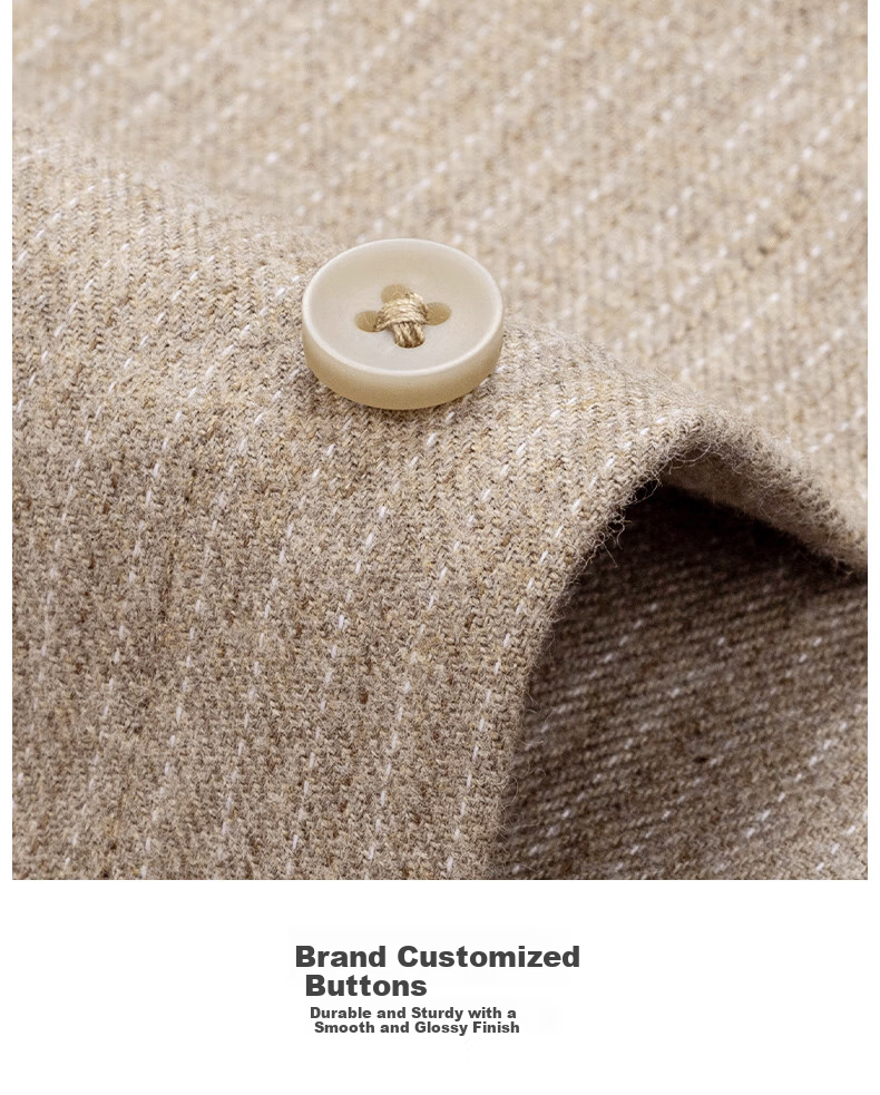 FIRS [Pure Cotton Brushed] Men's Long-Sleeve Shirt, Spring New Casual All-Cotton Shirt, Khaki, Size 38 3