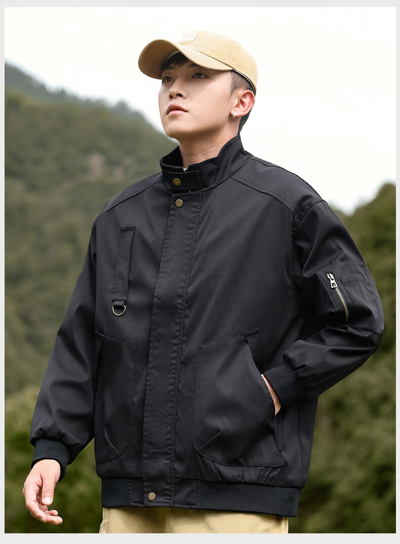EASTERN CAMEL Men's Jacket, Spring And Autumn Casual Versatile Workwear, Pilot Stand-Collar Outdoor Fashion Coat, Men's Outerwear, Army Green, XL 6