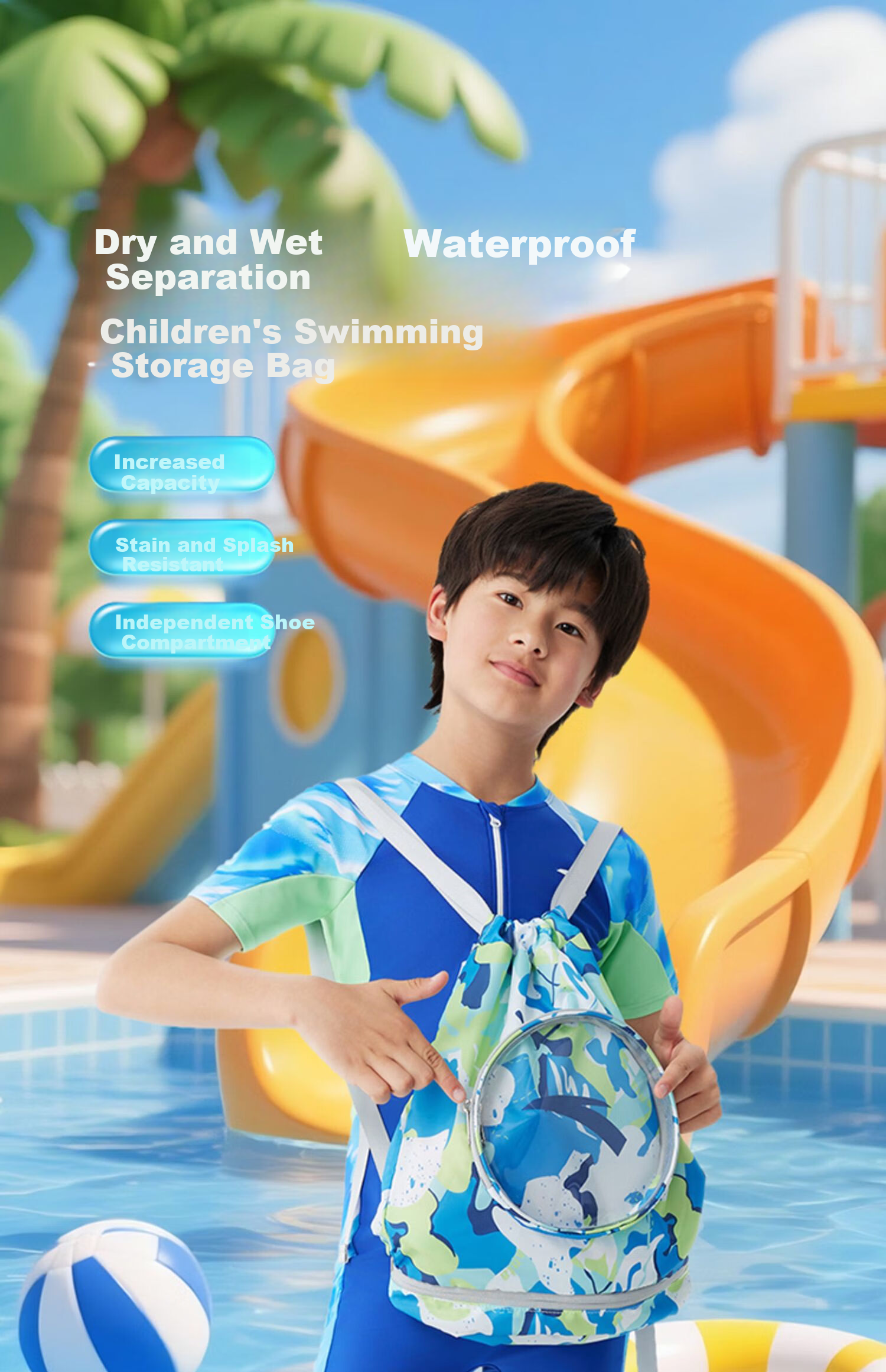 ANTA Children's Swim Bag with Dry-Wet Separation, Waterproof Storage, for Boys And Girls, Sports Fitness Bag, Swimming Equipment Storage Swim Bag 1