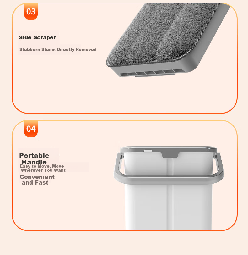 Dongfangliangjie Household Mop, All-In Cleaning, Scraper Plate Mop, Extra Large 50cm Scraper Plate with Bucket, Hands-Free Mop, Floor Cloth 17