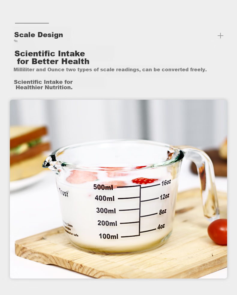 Chuangde Milk Cup, Heat-Resistant Glass Cup, Microwave-Safe Measuring Cup for Home Use And Children's Breakfast, with Scale, 500ml 2
