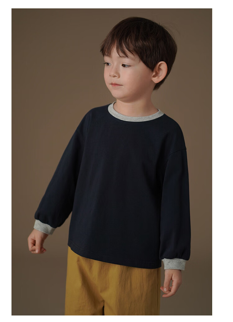 Hacikis Kids Spring and Autumn Long Sleeve T-Shirt Simple Top Boys Girls Skin-Friendly Base Shirt Navy Blue 150 11