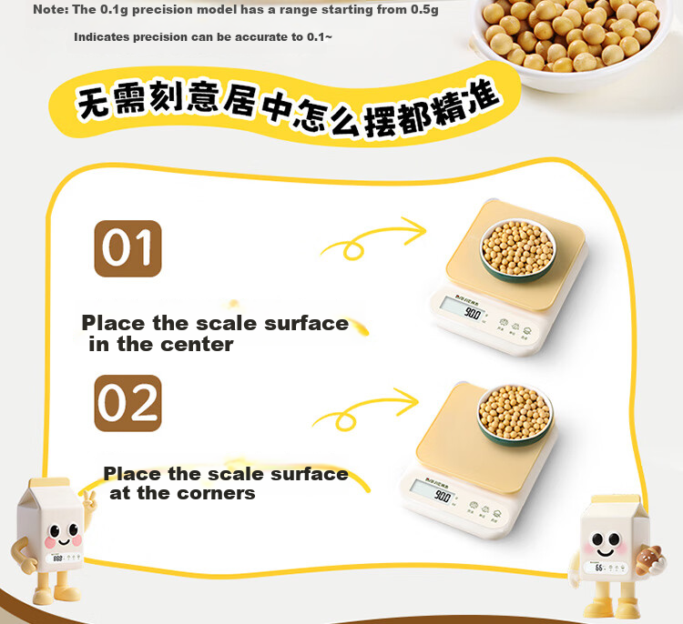 Baijie Electronic Kitchen Scale High Precision Food Scale Gram Scale Baking Scale 0.1g/10kg Rechargeable 6