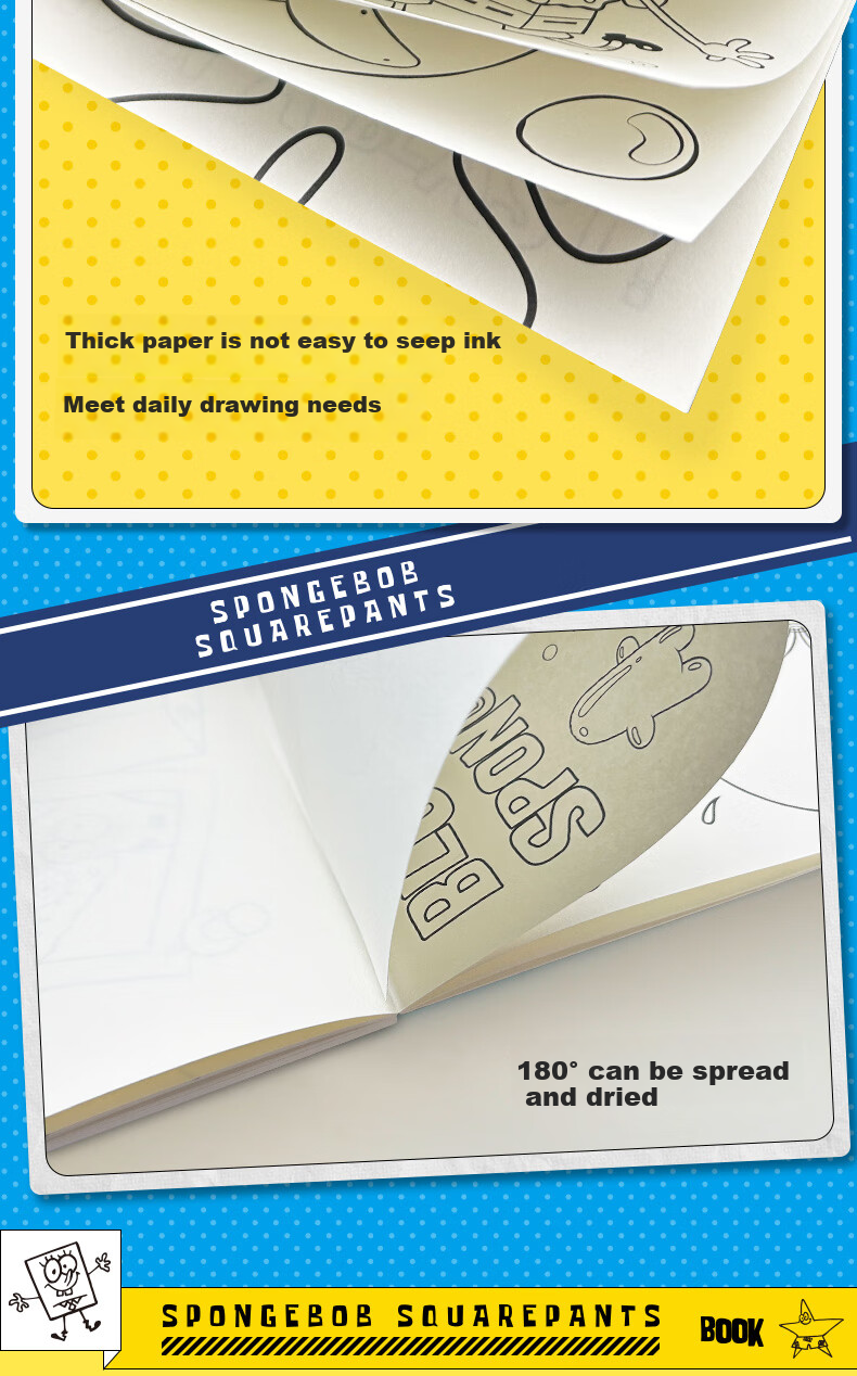 Kayou SpongeBob Coloring Book, Thickened, for Primary School Students, Drawing And Coloring Book, Art Notebook, Hand-Drawn Blank Doodle Sketchbook, 1 Set of 4 Books, Birthday Gift 9
