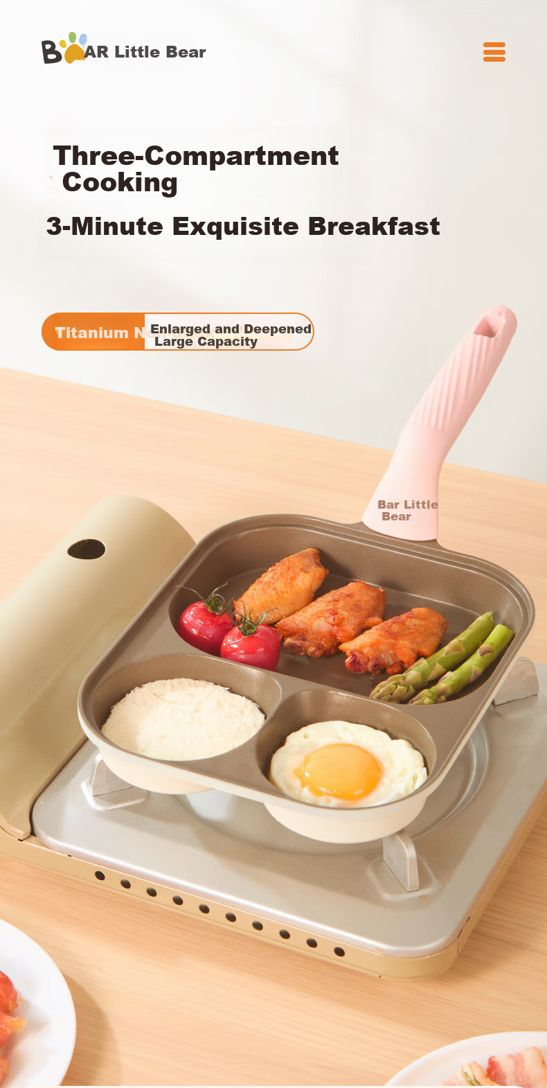 Bear Non-Stick Frying Pan with Three Holes for Breakfast, Titanium-Infused Multifunctional Pan for Scrambled Eggs, Teriyaki Chicken, And Burgers, Compatible with All Stoves, 23cm 2
