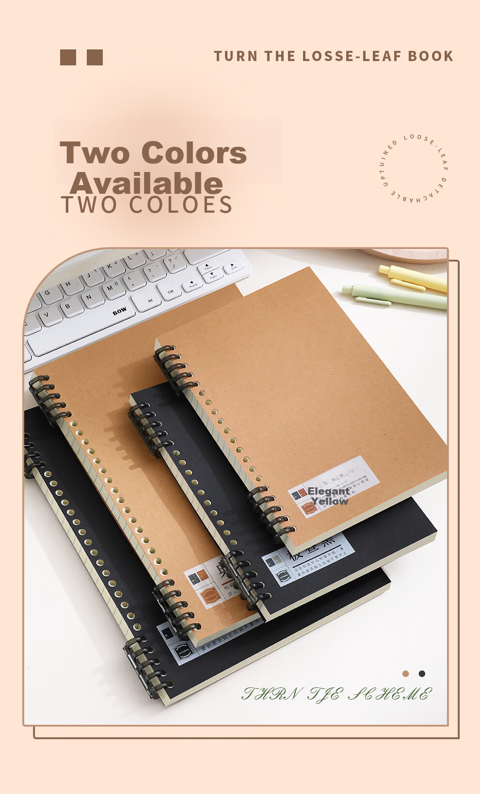 Faramon A5/60 Sheets Comfortable Loose-Leaf Notebook with Detachable Refillable Pages for Students, Spiral-Bound Notebook for Research, Thickened Journal And Error Correction Book A5/Classic Yellow + Polar Night Black 3