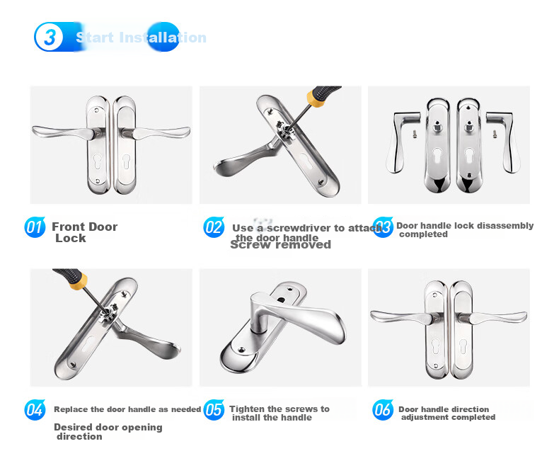 Fly.Globe Stainless Steel Door Lock, Interior Bedroom Door Lock, Anti-Theft Lock, Door Handle, AH66 19