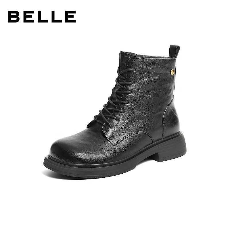 Belle Ruched Martin Boots Women 2025 Winter New Lambskin Fashion Boots JD008DD5 Black Single Lining Size 37