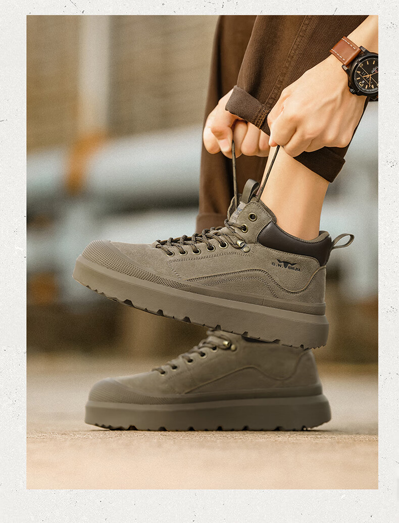 Bull Family Martin Boots Men Autumn Winter New Retro Fashion Round Toe Work Boots Outdoor Thick Sole High Top Shoes 17