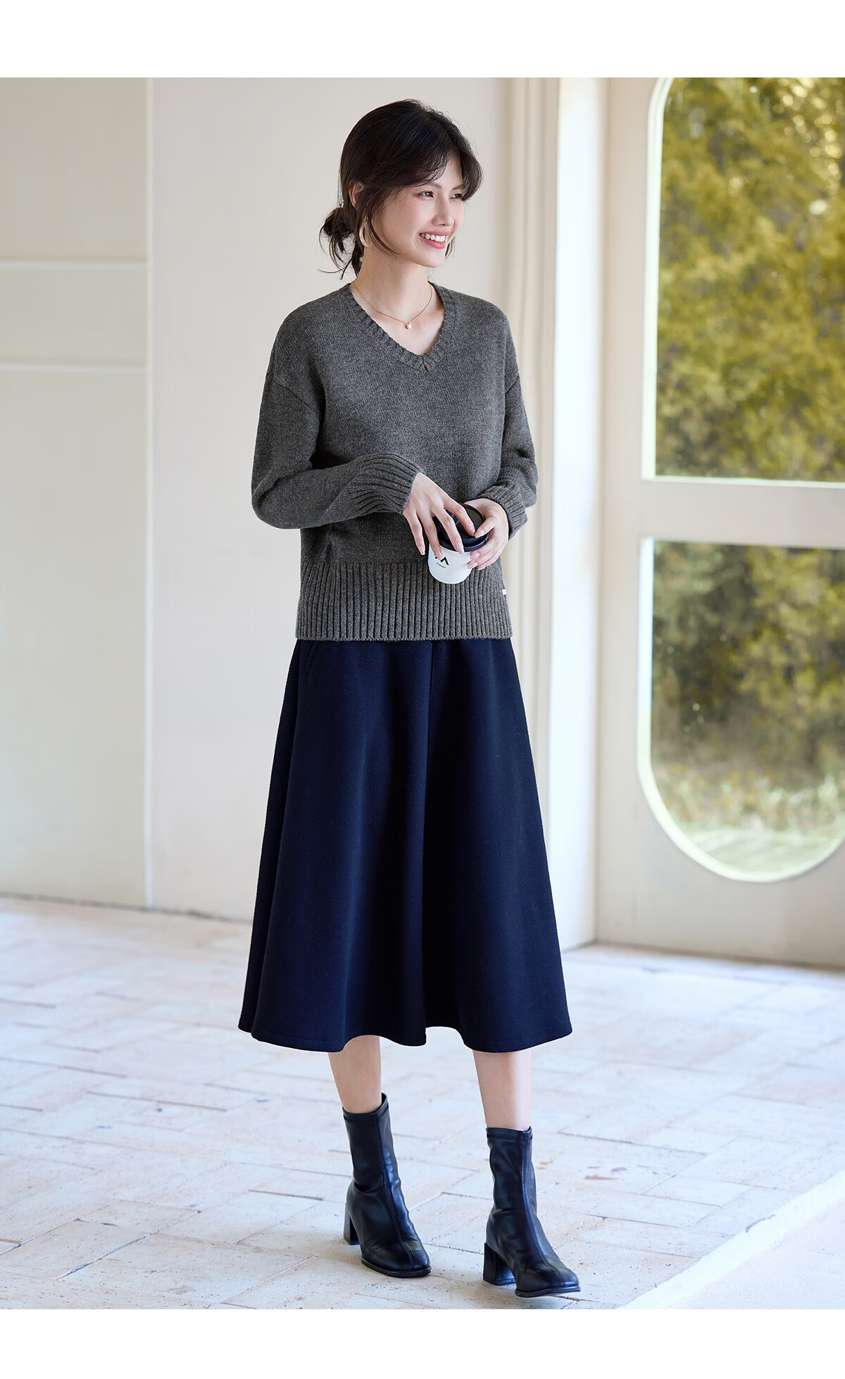 She Enjoy Lazy Style Knitwear Women's Gray V-Neck Sweater Knit Top Base Shirt T53Z093 3