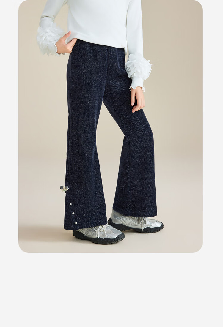 ASK JUNIOR Kids Corduroy Retro Flared Pants with Bow Girls Casual Long Trousers Spring 2026 6