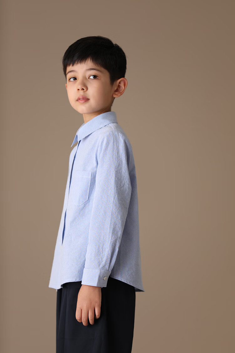 Hacikis Kids Spring and Autumn Children's Shirt Boys and Girls Striped Long Sleeve School Style Shirt Light Blue 170 13