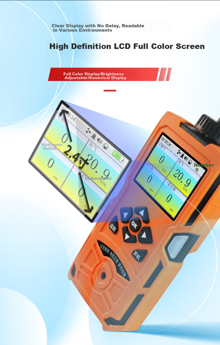 EDKORS Pump-Suction Four-In Gas Detector for Combustible Gas, Oxygen, Hydrogen Sulfide, CO, Hazardous Confined Space Alarm 10