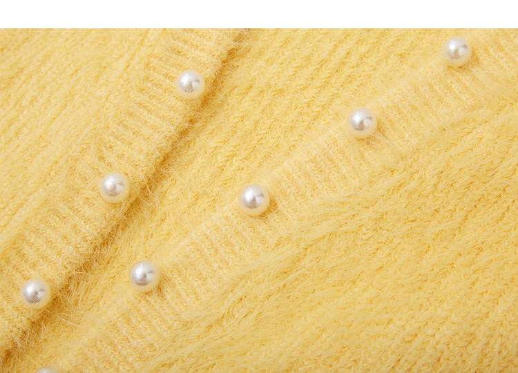 Demana Textured Faux Mink Velvet Autumn V-Neck Beaded Cardigan Loose Fit Knit Top for Petite Women 2