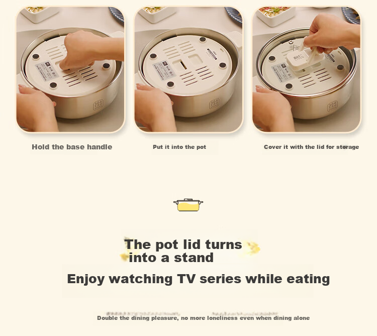 Liven Stainless Steel 0 Coating Electric Cooking Pot, Detachable Small Electric Pot, Electric Steamer, Small 1-2 Person Electric Hot Pot, Multi-Functional Pot with Steamer for Cooking And Steaming, 2L with Steamer DHG-J1851 5