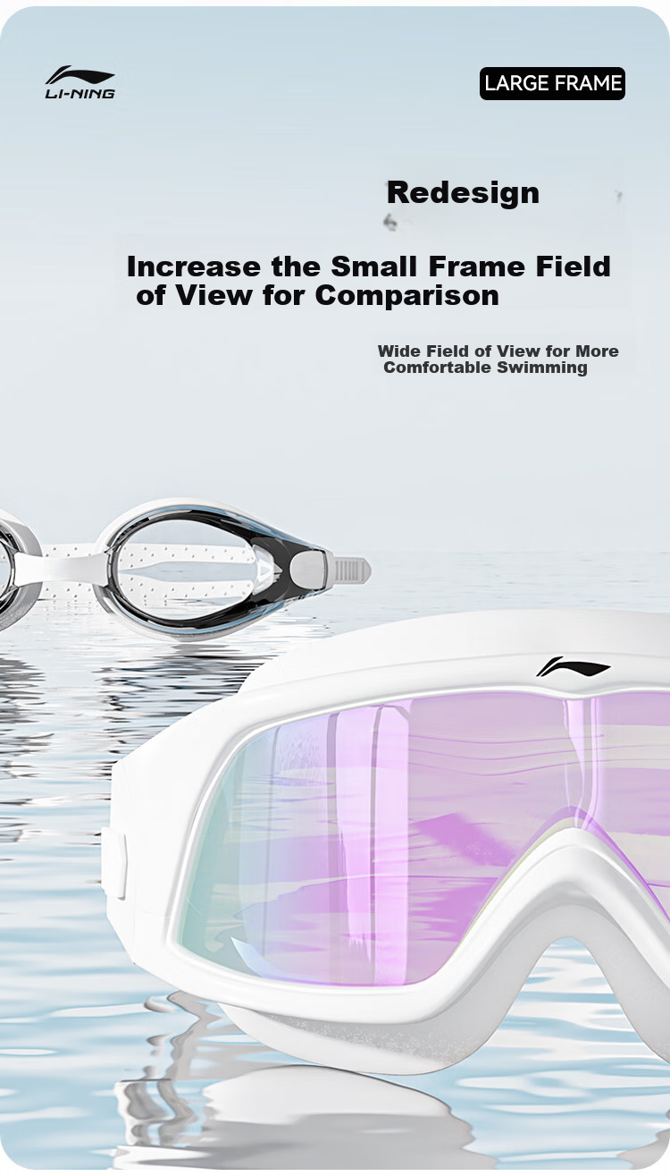 Li-Ning Swimming Goggles, Large Frame, Non-Prescription, High Definition, Waterproof, Anti-Fog, Swimming Glasses for Men And Women, Coated Lenses, Diving Equipment, 272-3 Navy Blue 7