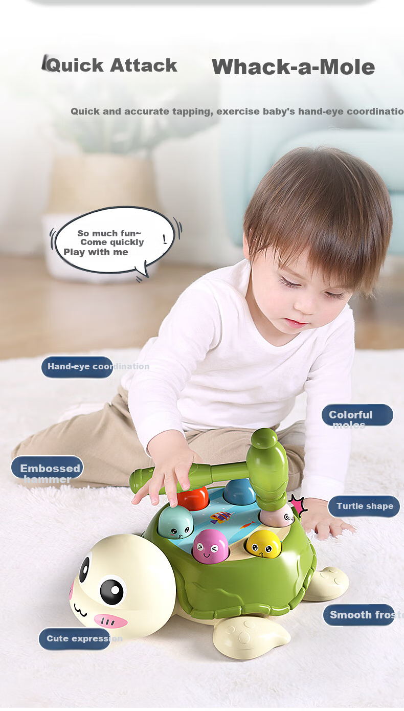 XST Turtle Whack Toy, Pretend Play Double Hammer, Infant And Toddler 1-Year Early Education Knocking Game, Birthday Gift for Boys 2