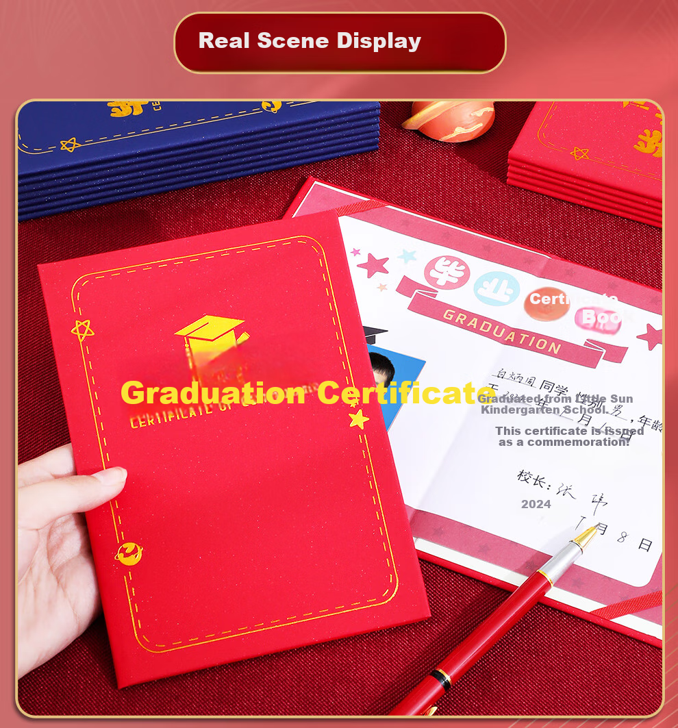 Longe [Set of 5] Kindergarten Graduation Certificate Album, Senior Class Graduation Cover, Cartoon Elementary School Student Creative Award Certificate, Graduation Certificate Gift, Customizable Cover Logo 6