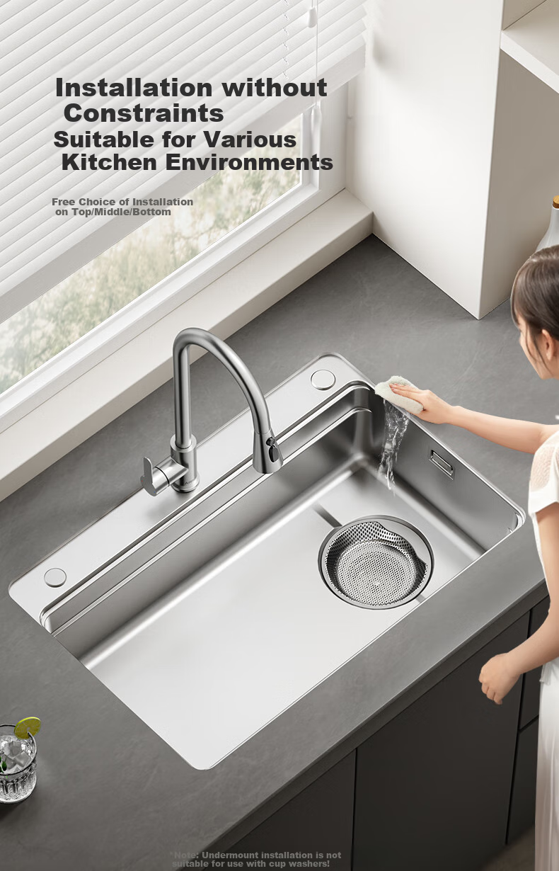 ARROW Kitchen Sink, Silver Brushed Stainless Steel Single Bowl, Undermount Sink for Kitchen, Dishwashing And Vegetable Washing, Integrated Stretching Sink 16