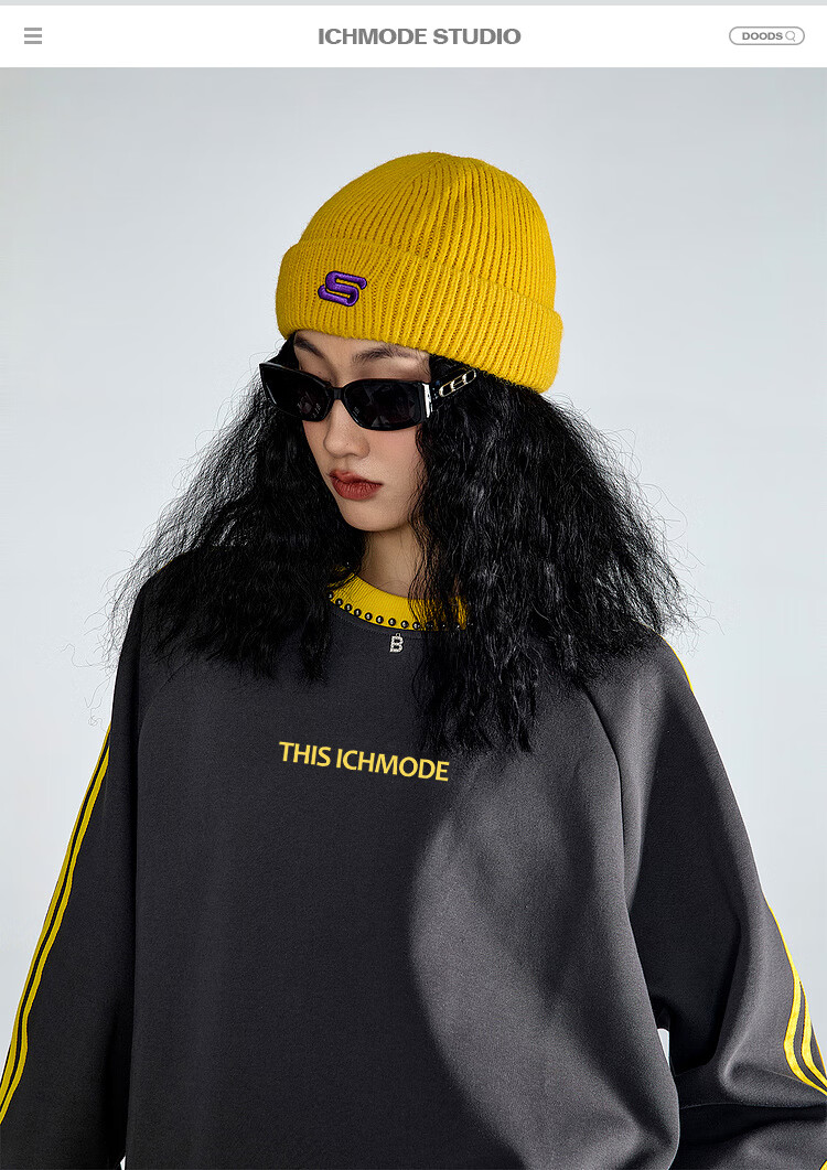 ICH MODE American Style Crewneck Pullover Sweatshirt Vintage Striped Women's Spring Autumn Long Sleeve Loose Sports Jacket Blue M 1