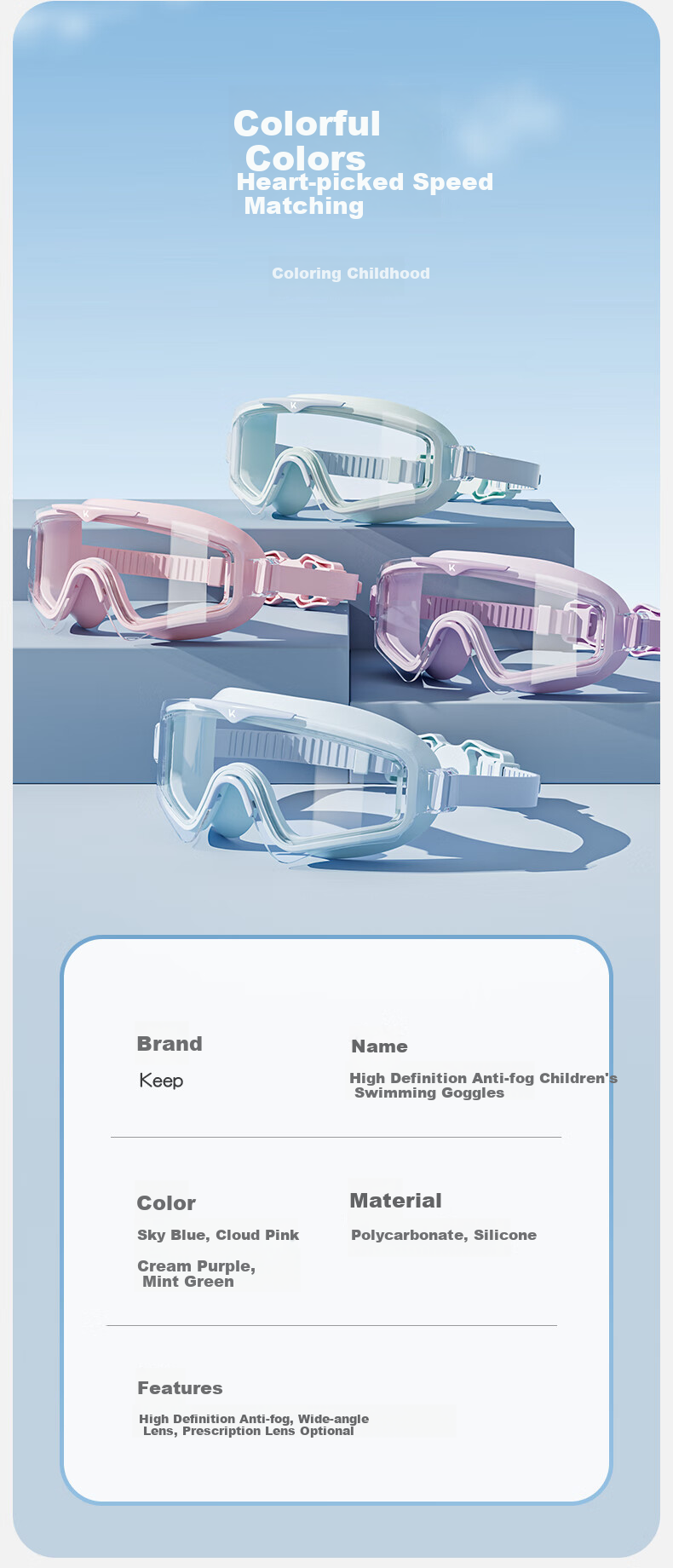 Keep Children's Swimming Goggles for Girls And Boys, Waterproof Anti-Fog High-Definition Large Frame Professional Diving Equipment 1