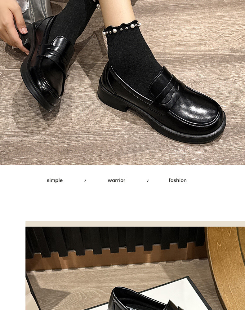 Warrior 2025 Winter Commuter Versatile Thick-Soled Black Leather Women's Comfortable Soft-Soled Mary Jane Shoes Black Size 35 1