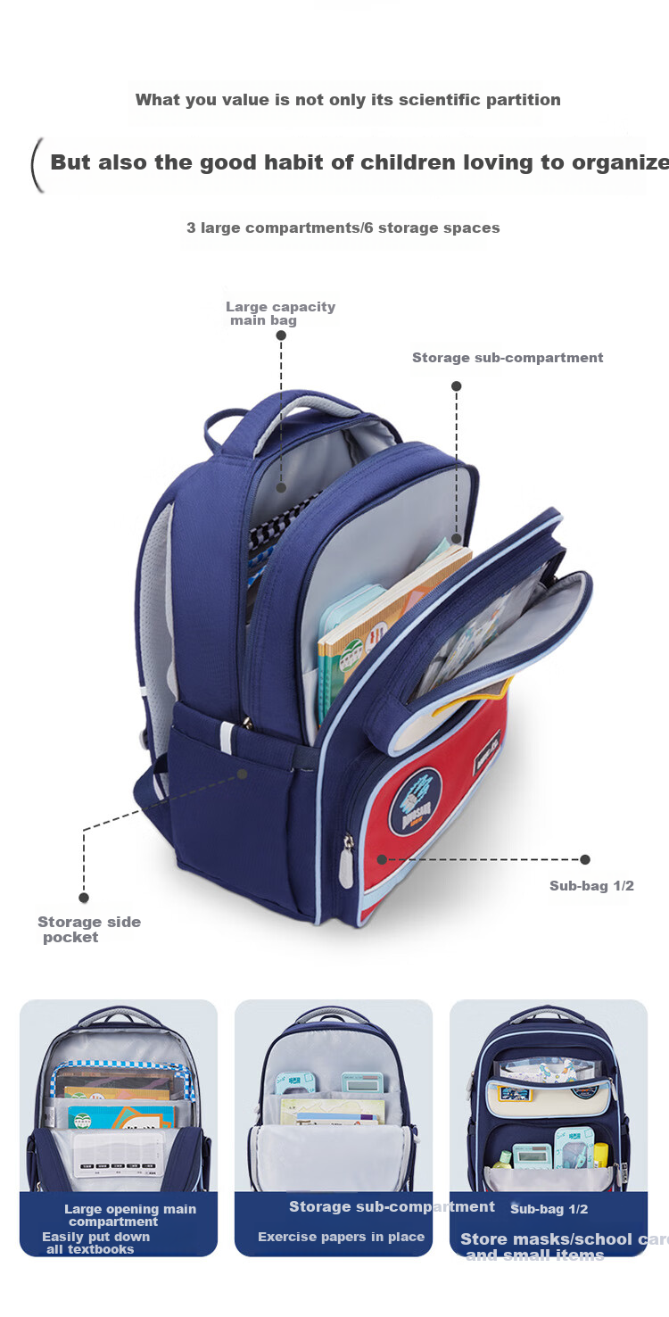 UEK Children's Lightweight Backpack for Boys And Girls, Elementary School Students Grades 1-3, Ultra-Light Double Shoulder Bag with Large Capacity Set 1
