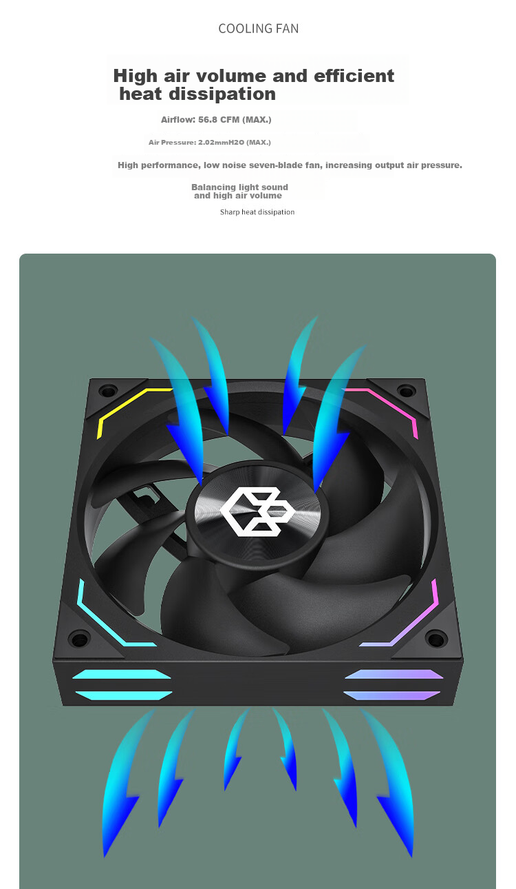 PADO Jidongli X1 High-Performance/Black Reverse Case Fan Cooler/PWM Intelligent Temperature Control/ARGB Light Synchronization/Low Noise 12cm 9