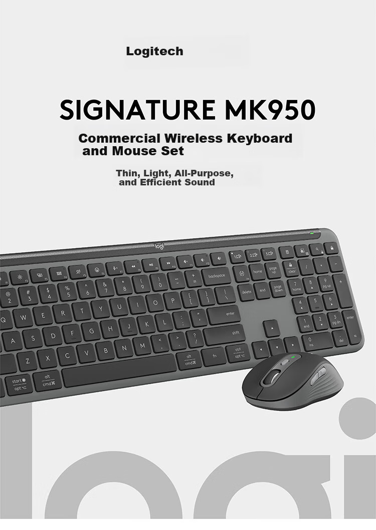 Logitech MK950 Enterprise-Grade Wireless Bluetooth Ultra-Thin Quiet Dual-Mode Office Keyboard And Mouse Set, Tablet Keyboard Premium Series, Commercial Version with 2-Year Warranty [Bulk Order Discount] 1